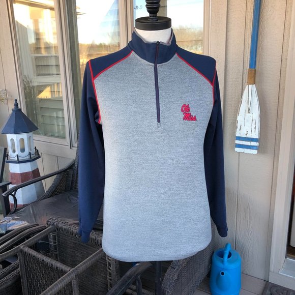 ANTIGUA Men's Gray Heather & Navy 'Ole Miss' Quarter Zip Pull Over - Sz MED - Picture 4 of 11